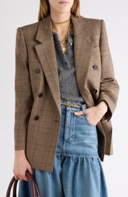 Chloé Check Double Breasted Wool Blazer