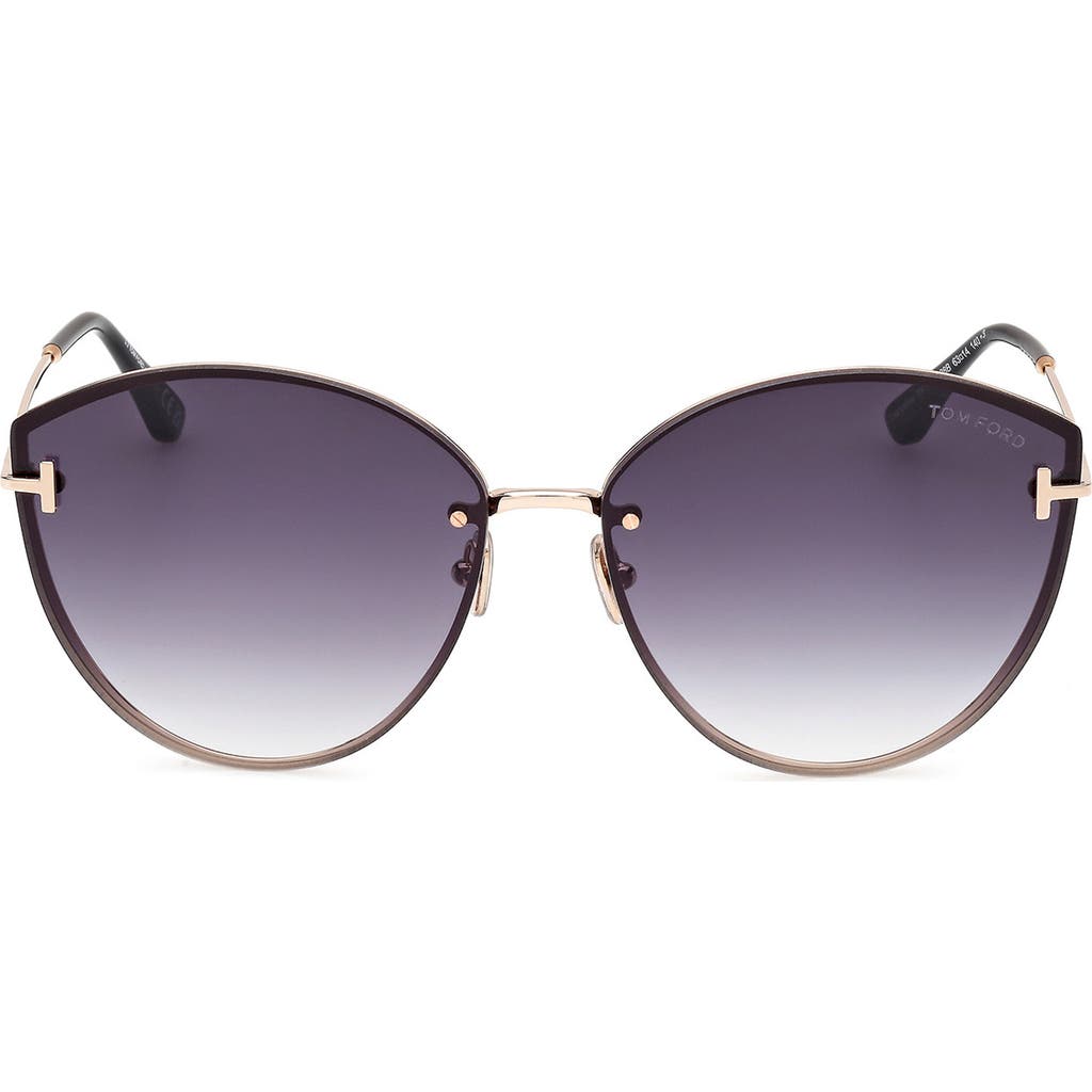 Tom Ford Evangeline 63mm Oversize Gradient Cat Eye Sunglasses In Rose Gold/t Logo/smoke