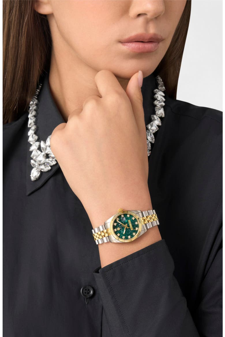 Date Superlative Crystal Two-Tone Bracelet Watch, 28mm, Alternate, color, TWO TONE