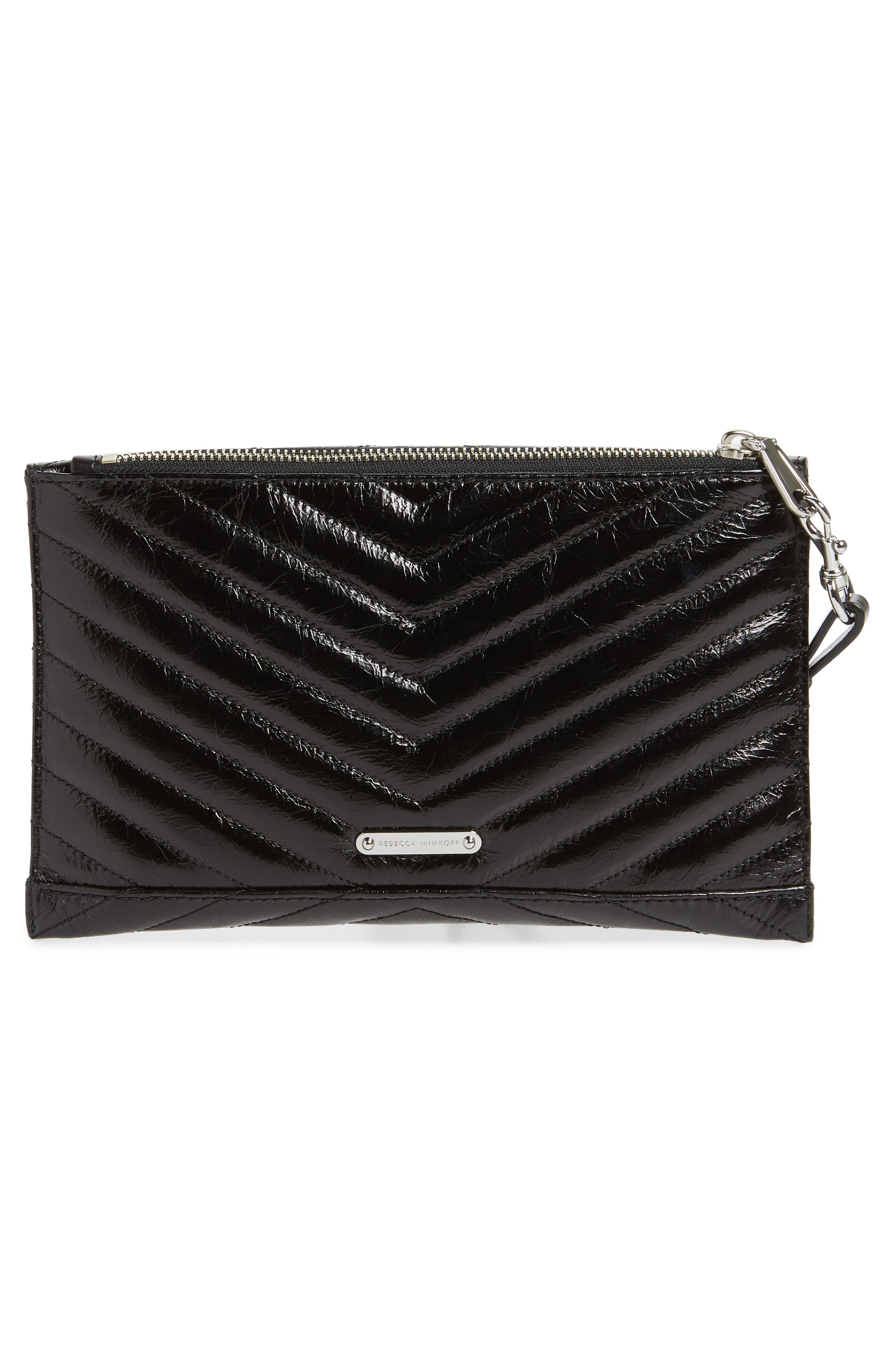 Leo Quilted Leather Clutch, Alternate, color, BLACK