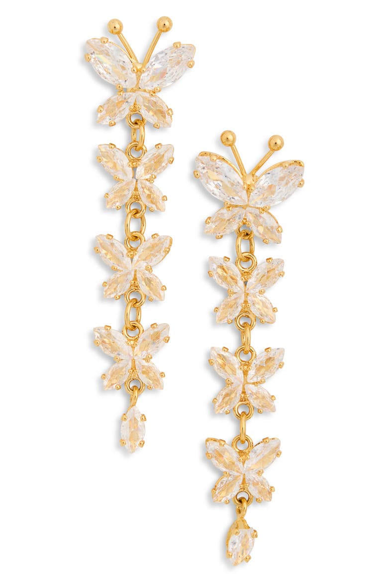 CZ Butterfly Linear Drop Earrings, Main, color, GOLD