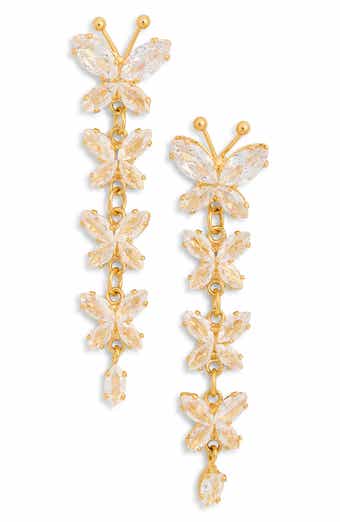 CZ Butterfly Linear Drop Earrings