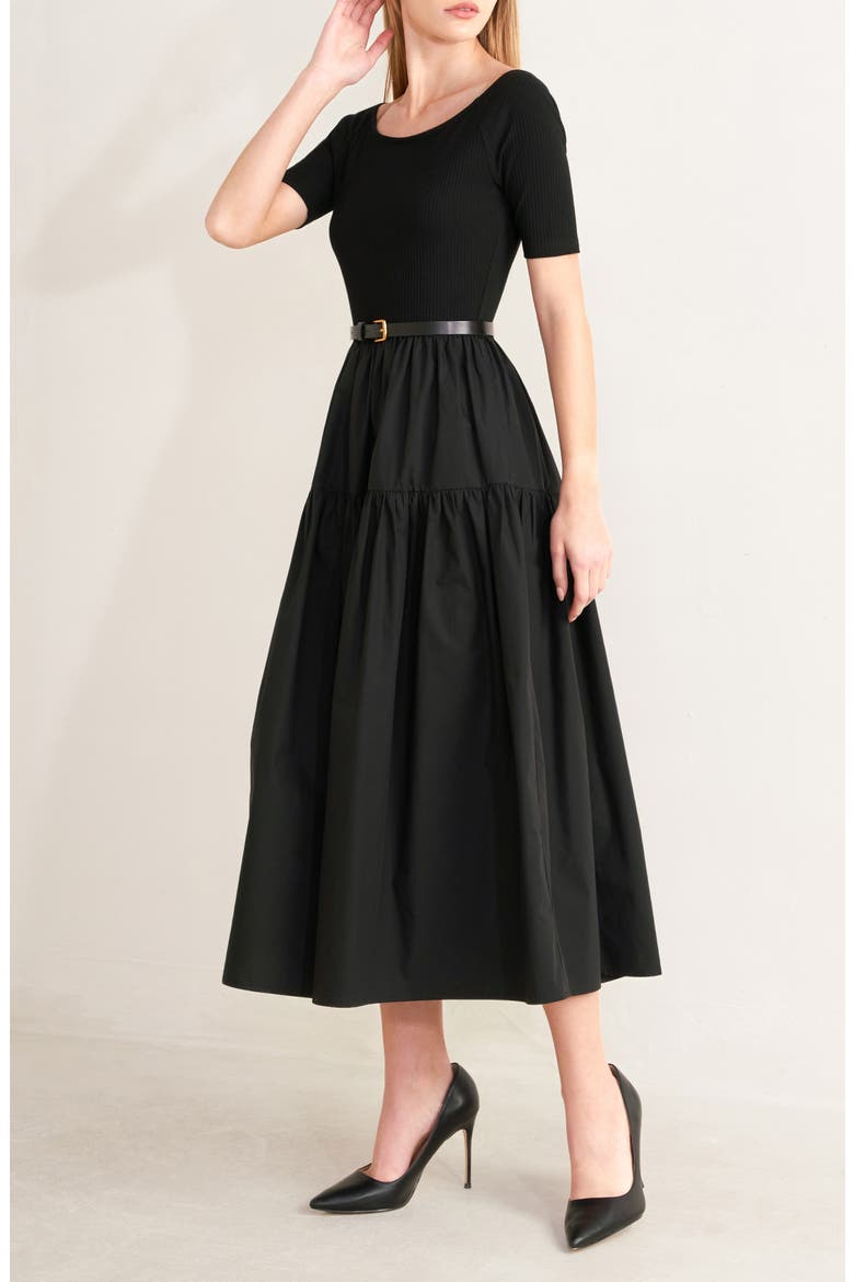Belted Tiered Maxi Dress, Alternate, color, BLACK