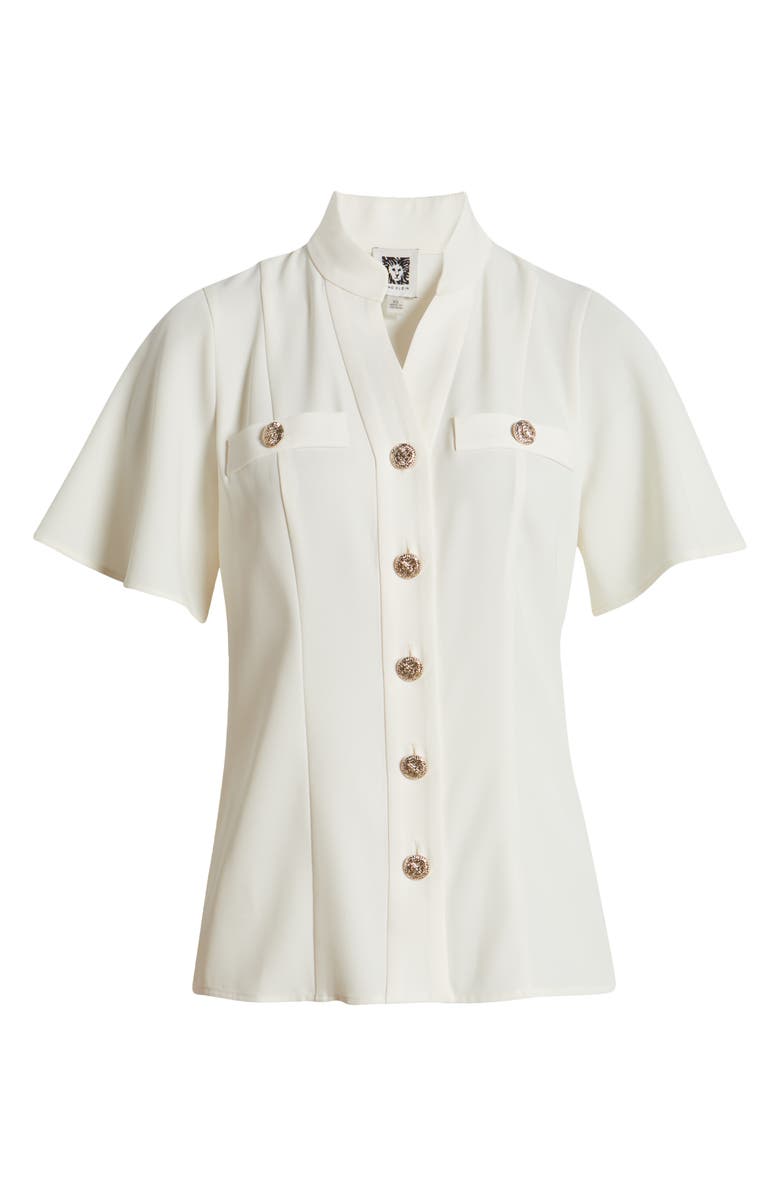 Anne Klein High Neck Short Sleeve Button-Up Shirt, Alternate, color, 