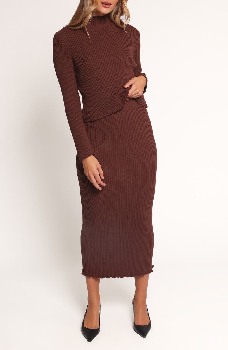 Petal & Pup Payton Mock Neck Top & Maxi Skirt Rib Set, Main, color, Chocolate Brown