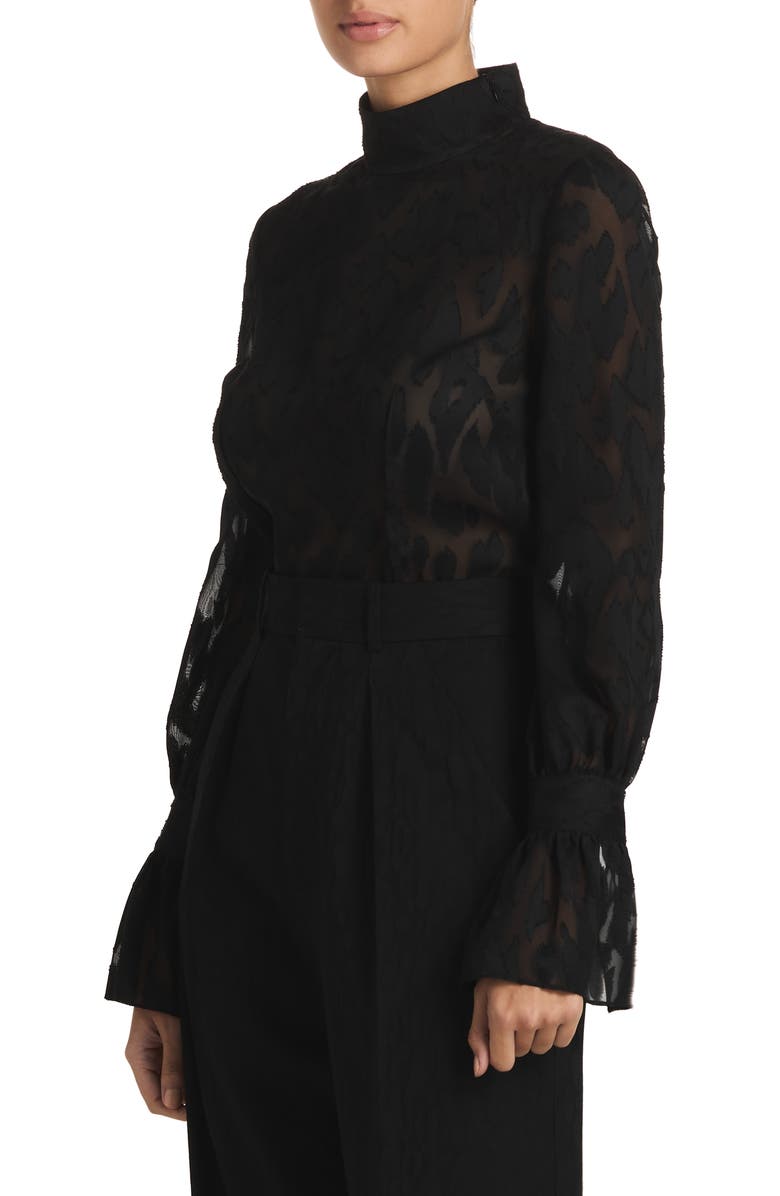 ST. JOHN Leopard Fil Coupé Bell Cuff Shirt, Alternate, color, 