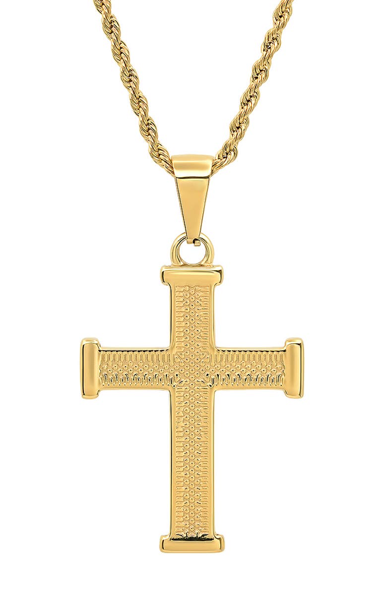 HMY JEWELRY Men's 18K Gold Plated Stainless Steel Cross Pendant Necklace, Main, color, Gold