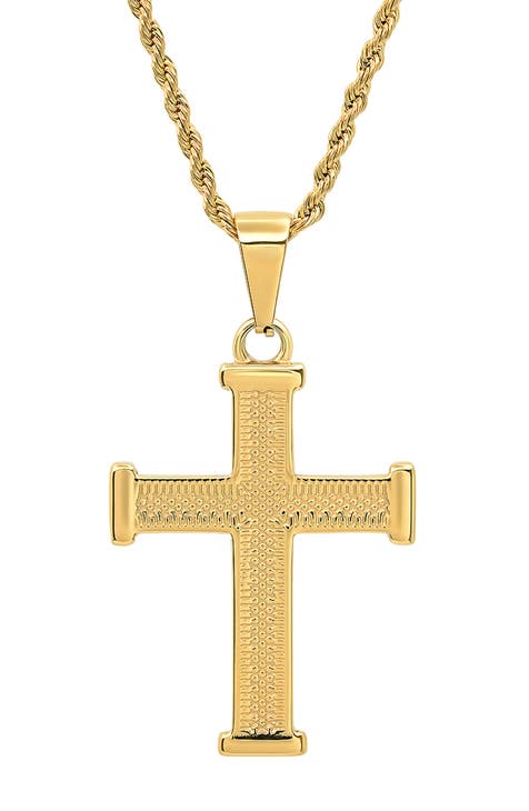 Men's 18K Gold Plated Stainless Steel Cross Pendant Necklace