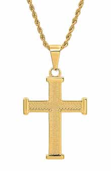 HMY JEWELRY Men's 18K Gold Plated Stainless Steel Cross Pendant Necklace