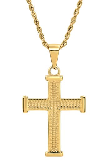 Hmy Jewelry 18k Gold Plated Stainless Steel Cross Pendant Necklace In Gold