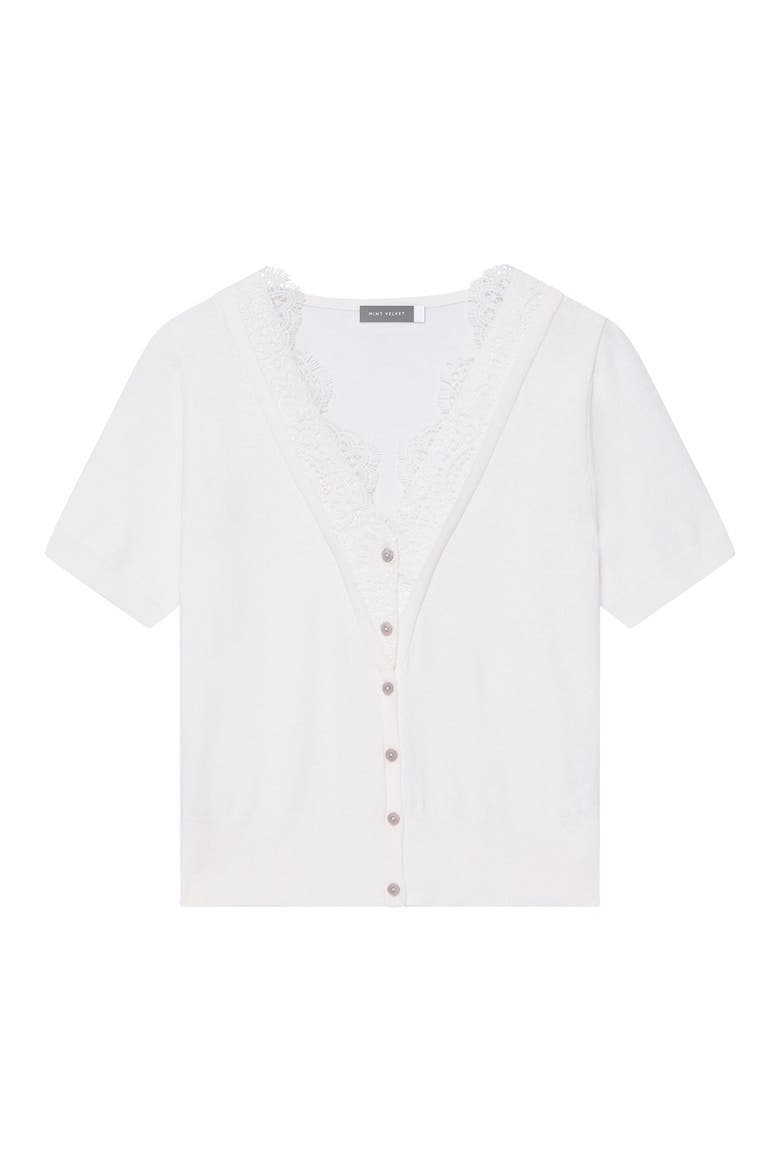Cotton Lace Trim Top, Alternate, color, Cream