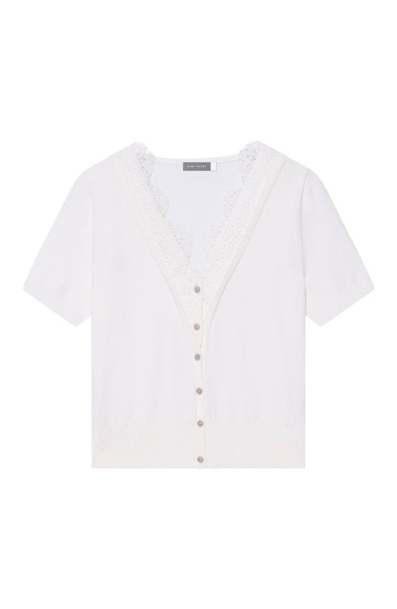 MINT VELVET Cotton Lace Trim Top, Alternate, color, Cream