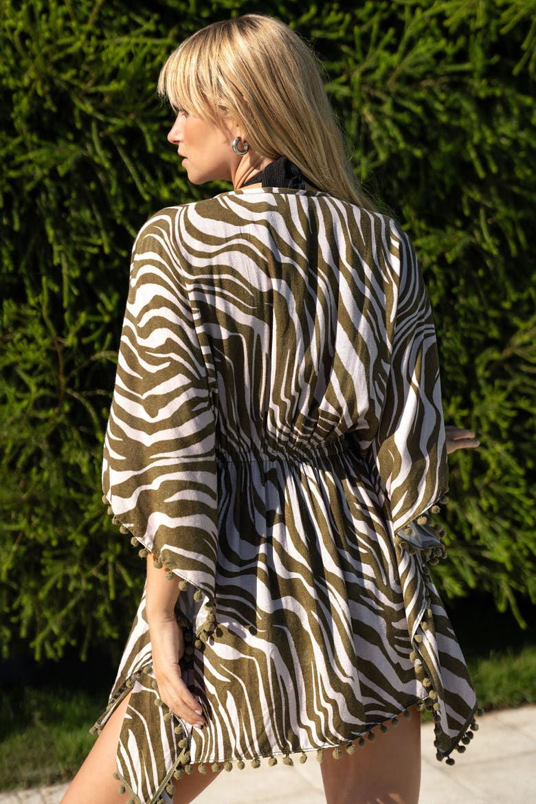 Audrey Short Drawstring Caftan Cover-Up, Alternate, color, Serengeti