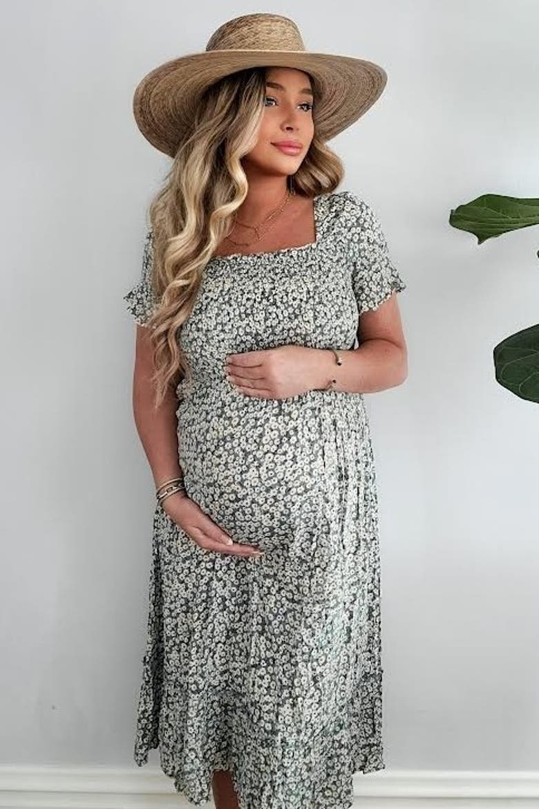 floral Ruffle Midi Dress, Alternate, color, Light Blue