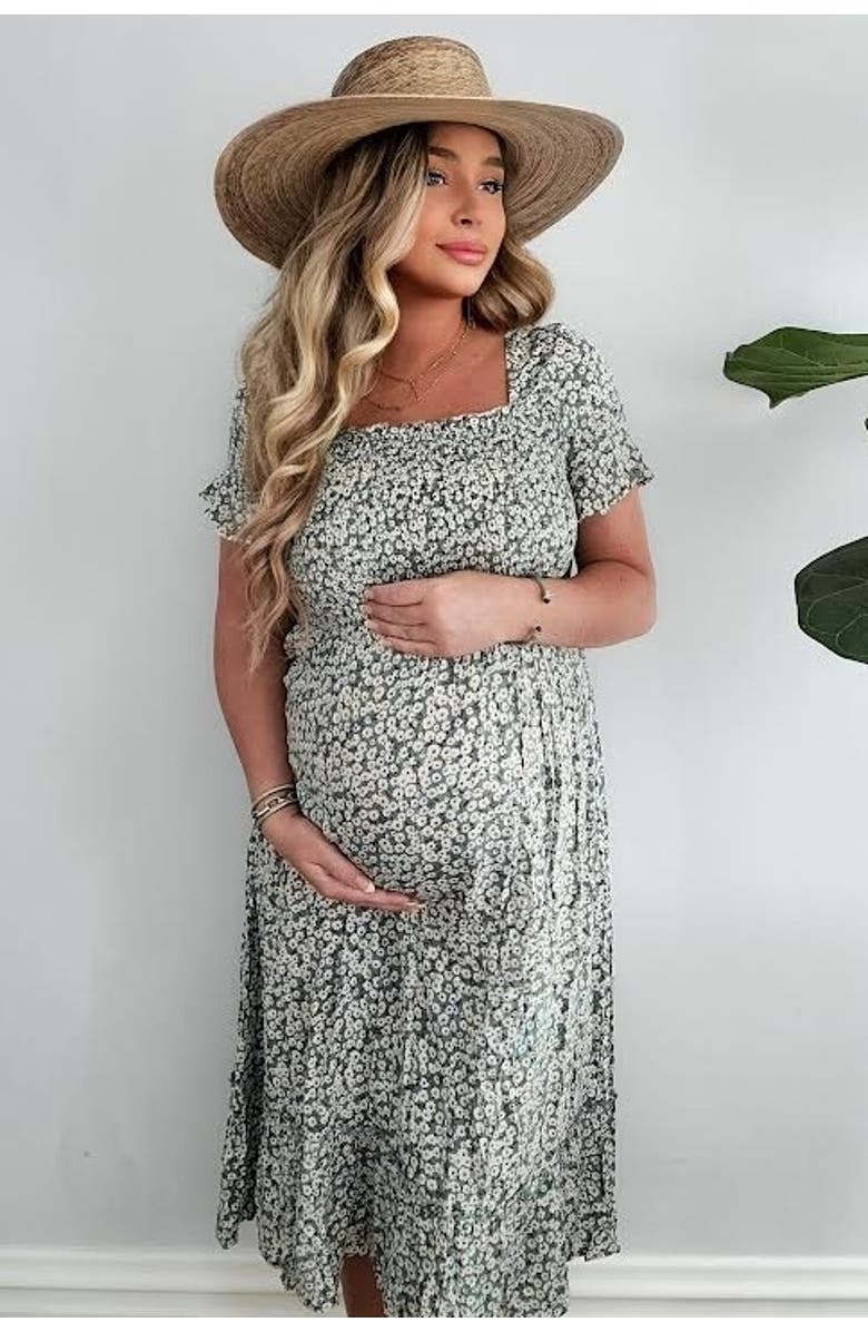 PinkBlush floral Ruffle Midi Dress, Alternate, color, Light Blue