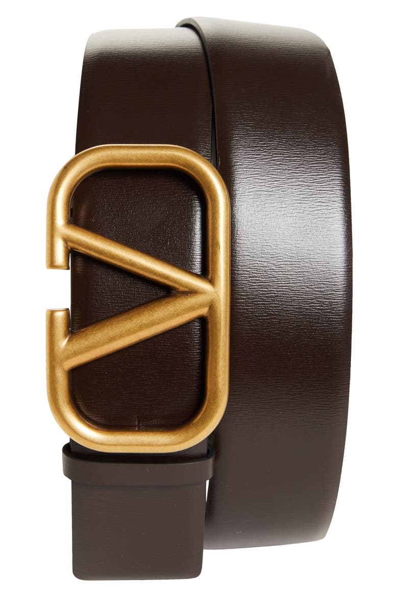VLOGO Buckle Leather Belt, Main, color, BITTER CHOCOLATE/ NERO