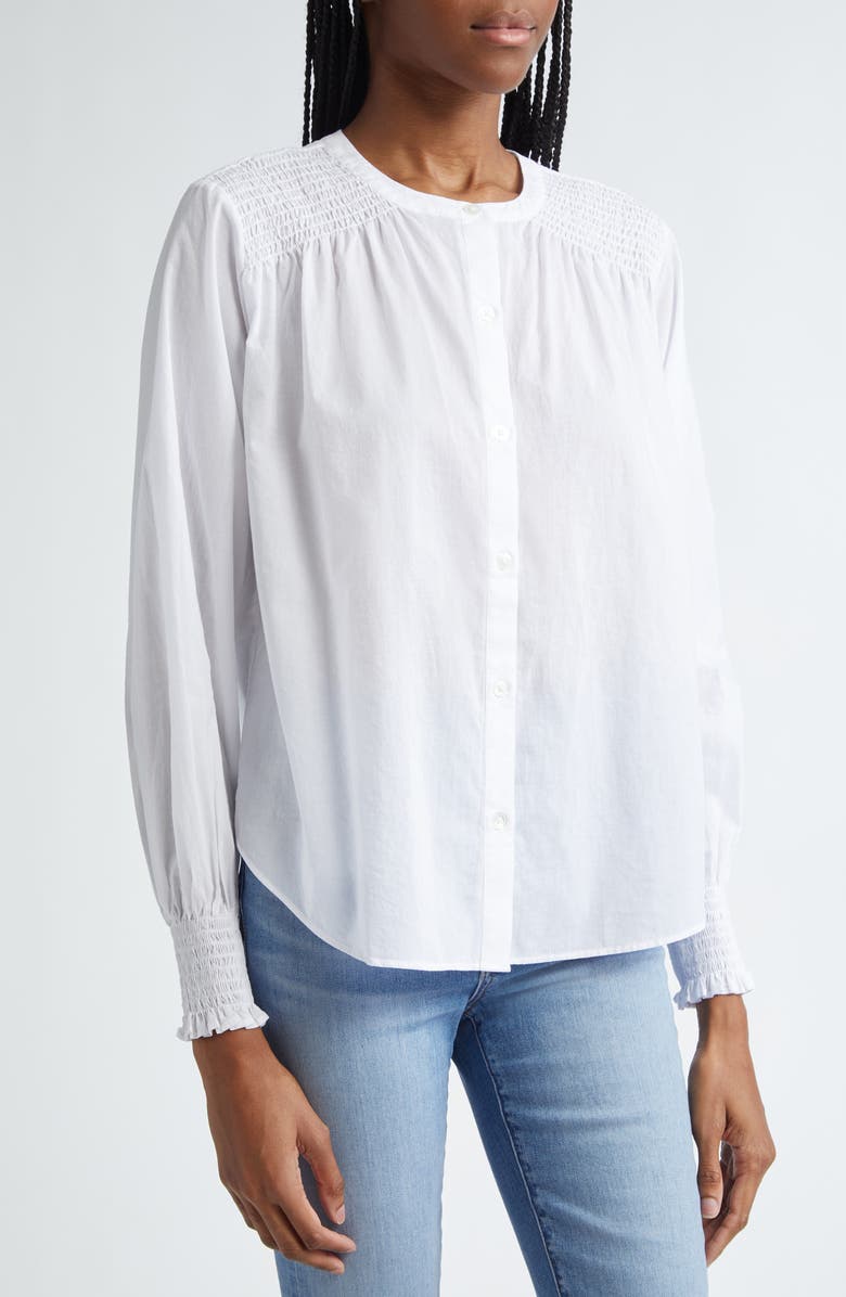 Veronica Beard Constanza Smocked Front Button-Up Shirt, Alternate, color,