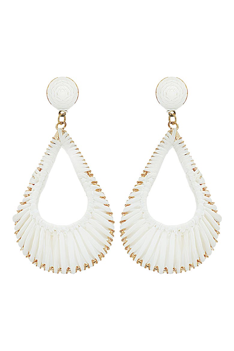 Raffia Teardrop Earrings, Main, color, WHITE