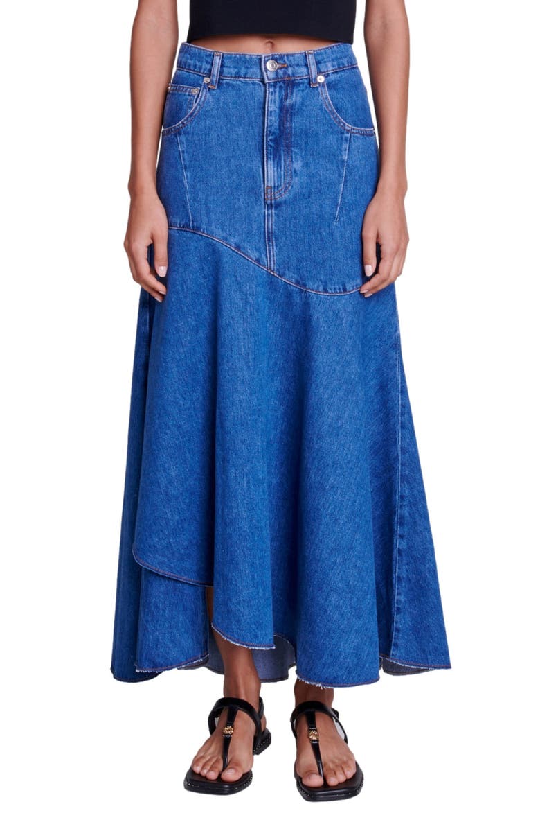 maje Jondulys Layered Denim Maxi Skirt, Main, color, 
