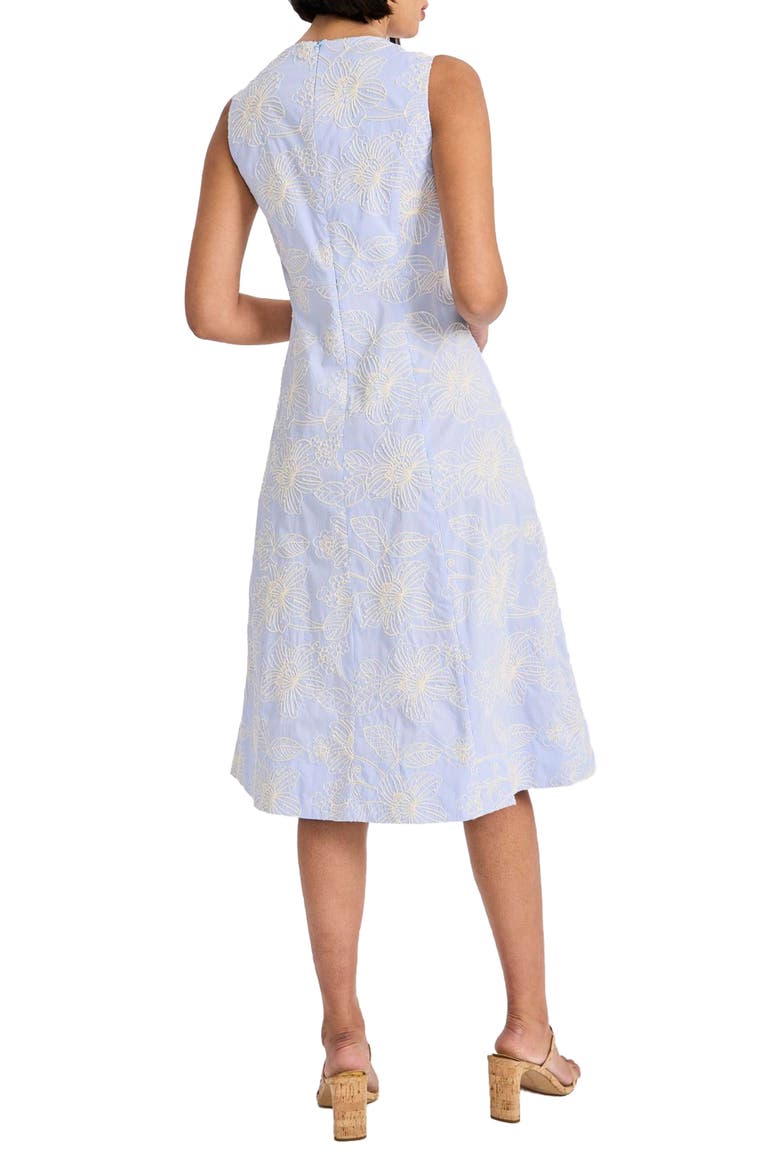 Sleeveless Cotton Blend Midi Dress, Alternate, color, BLUE/ IVORY