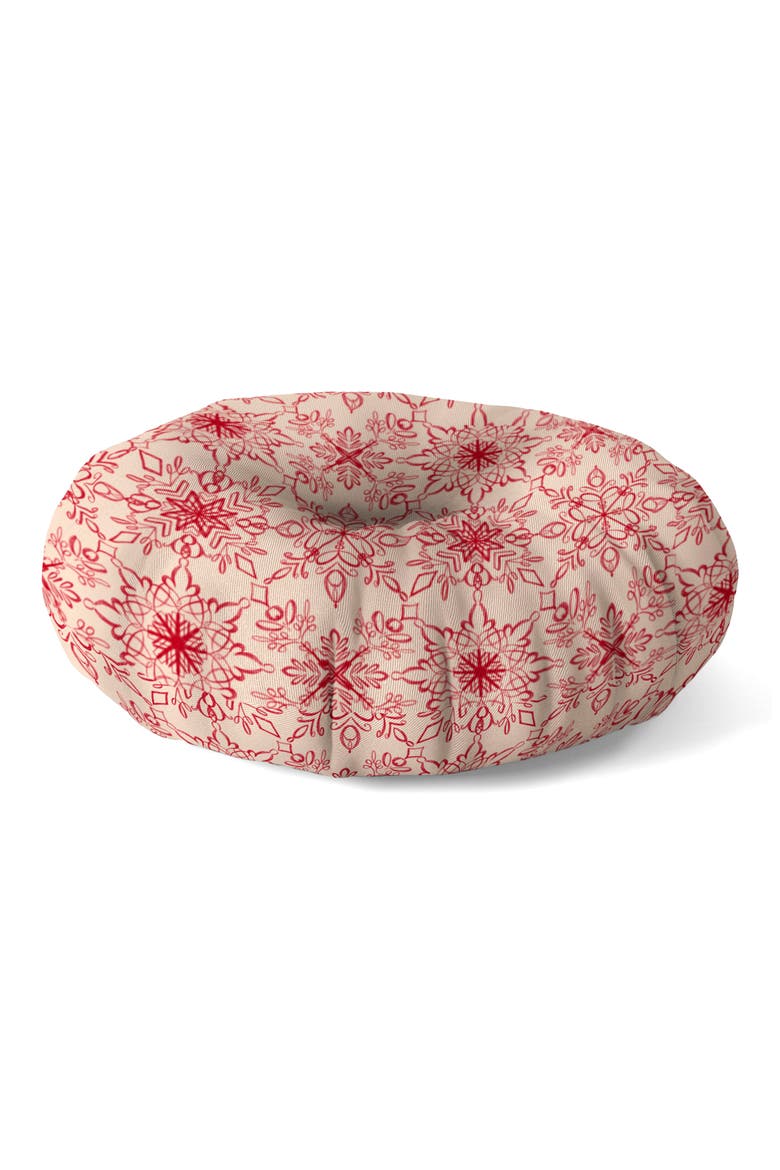 Snowflake Print Floor Pillow, Main, color, RED