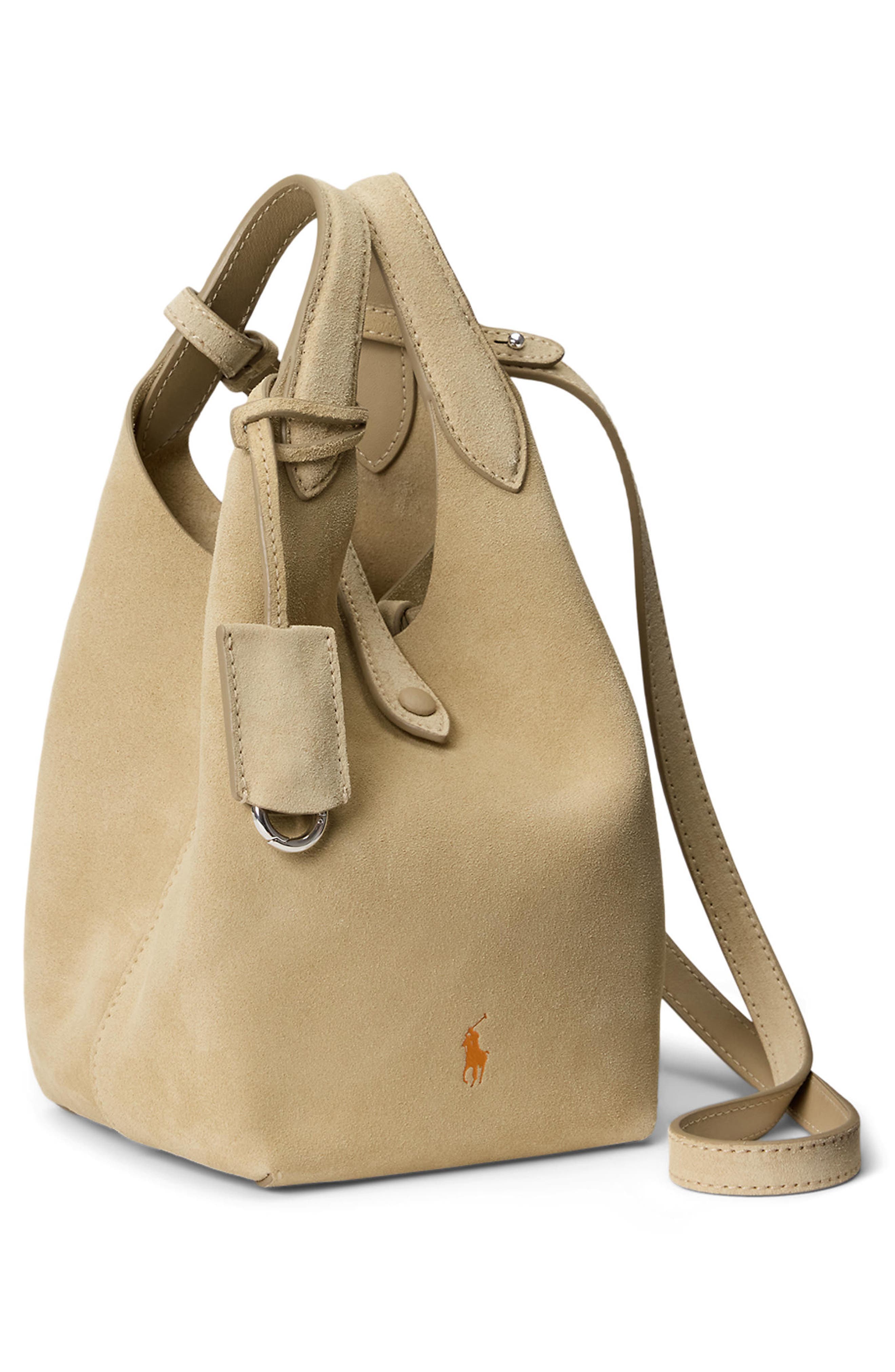 Polo Ralph Lauren Small Play Suede Crossbody Bag, Alternate, color, Cashew