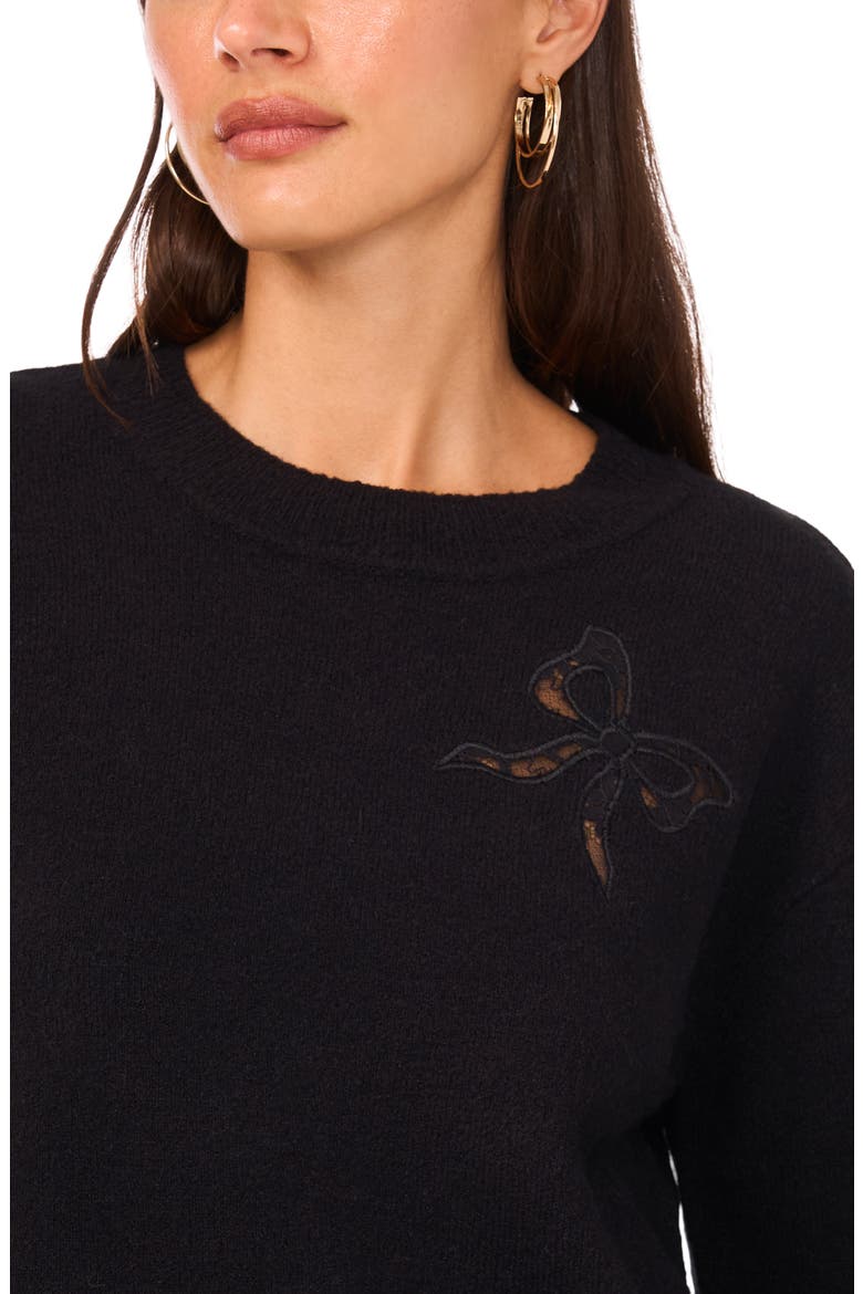 Lace Bow Crop Sweater, Alternate, color, RICH BLACK