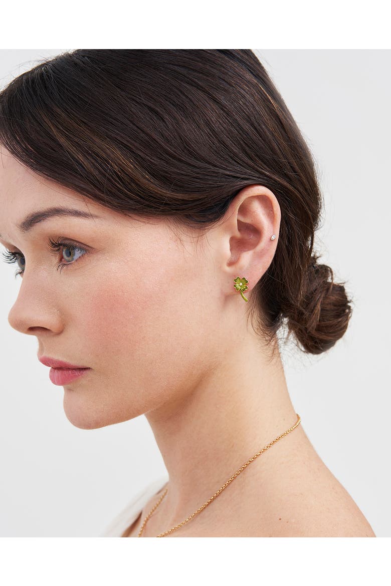 Lucky Clover & Pearl Stud Earrings, Alternate, color, Gold