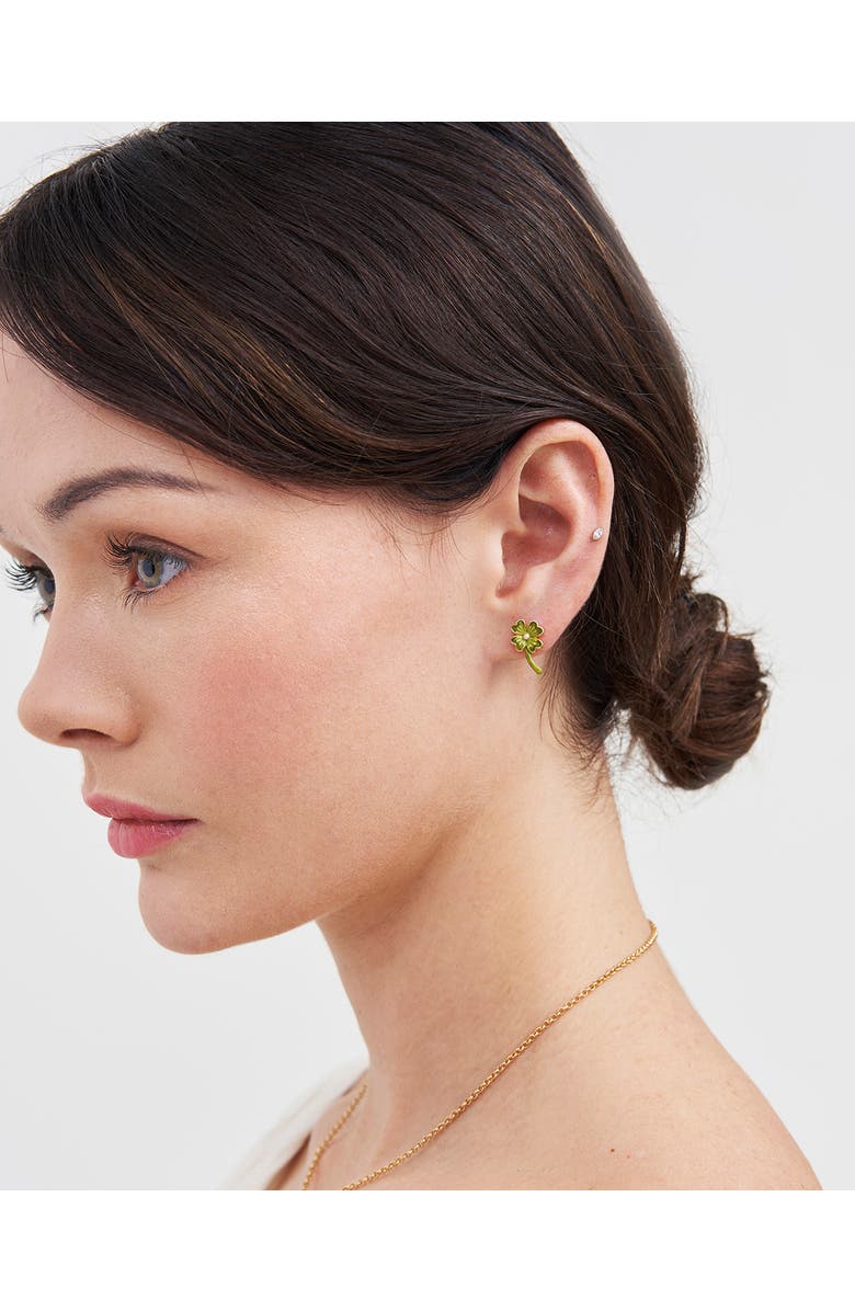 Fable England Lucky Clover & Pearl Stud Earrings, Alternate, color, Gold