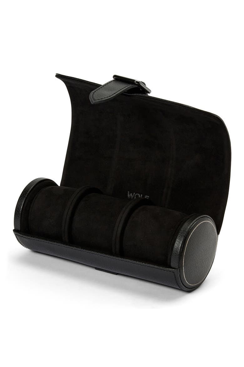 British Racing Triple Watch Roll, Alternate, color, BLACK