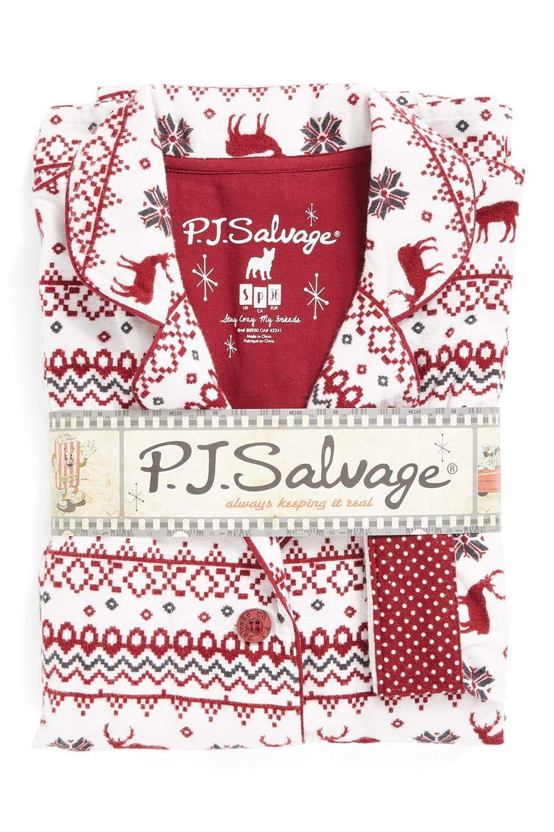 Print Flannel Pajamas, Alternate, color, IVORY