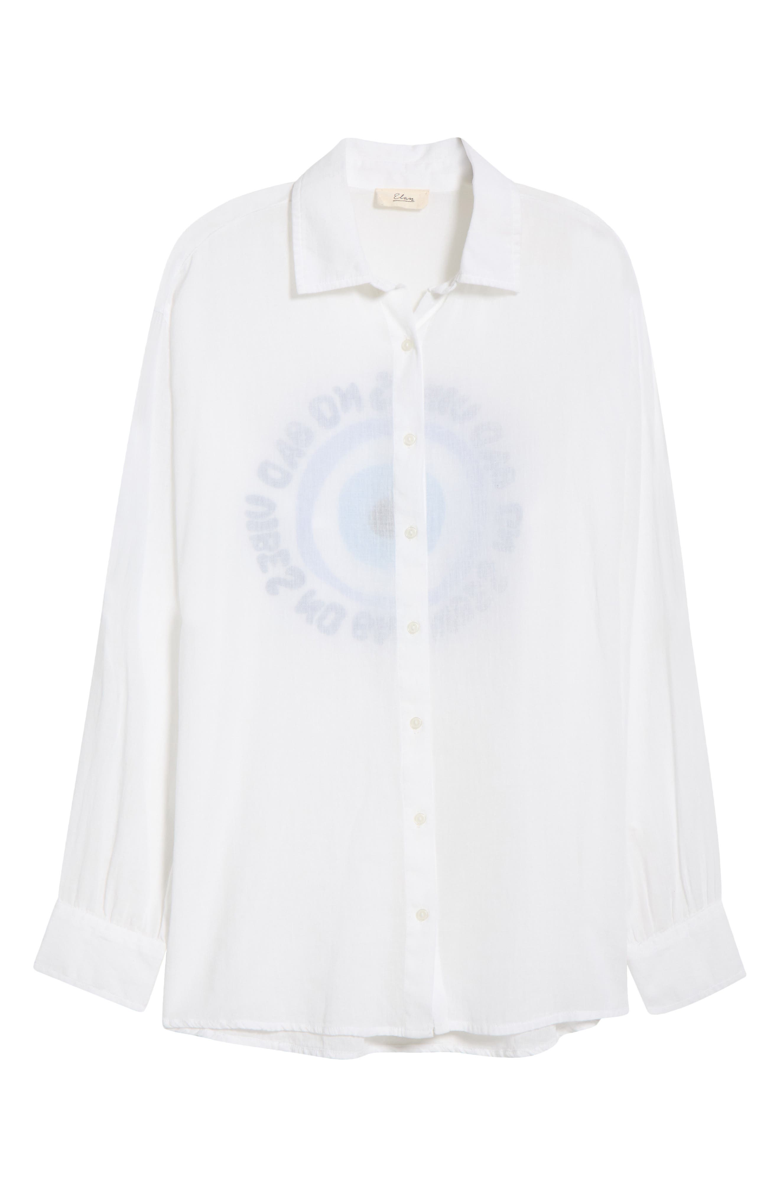 Elan Evil Eye Print Button-up Cover-up Shirt In White
