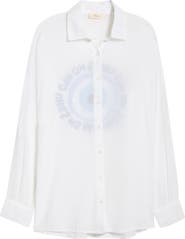 Elan Evil Eye Print Button-Up Cover-Up Shirt
