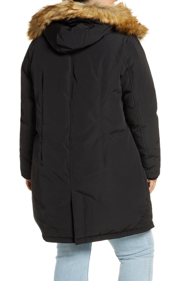 Faux Fur Trim Short Parka, Alternate, color, BLACK