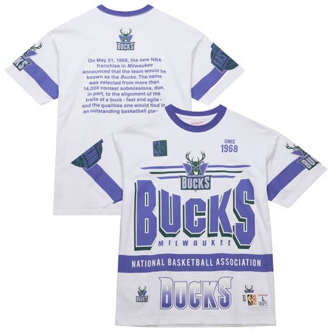 Unisex Mitchell & Ness  White Milwaukee Bucks Hardwood Classics Vintage Team Origins Premium T-Shirt