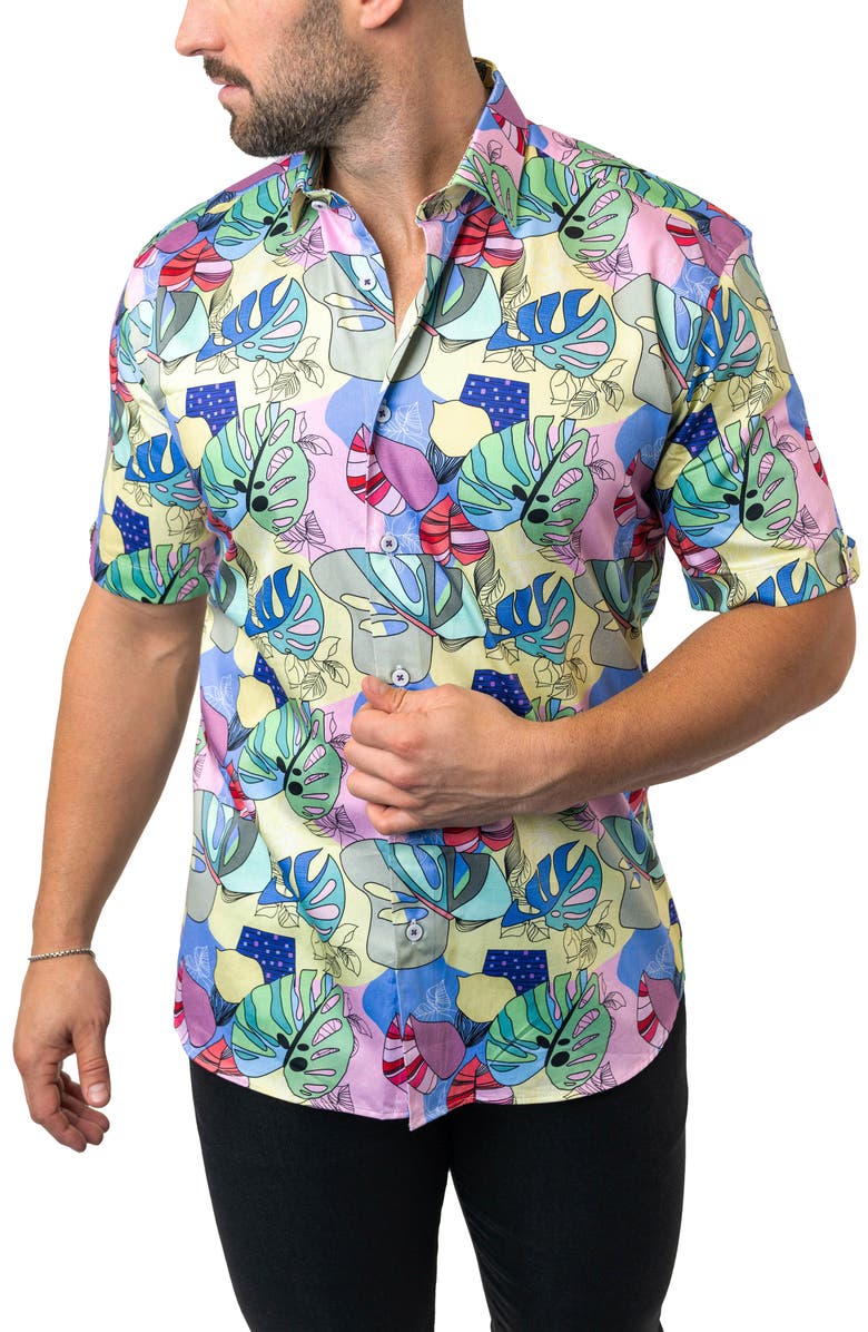 Maceoo Galileo Sidney Multi Contemporary Fit Short Sleeve Button-Up Shirt, Alternate, color, 