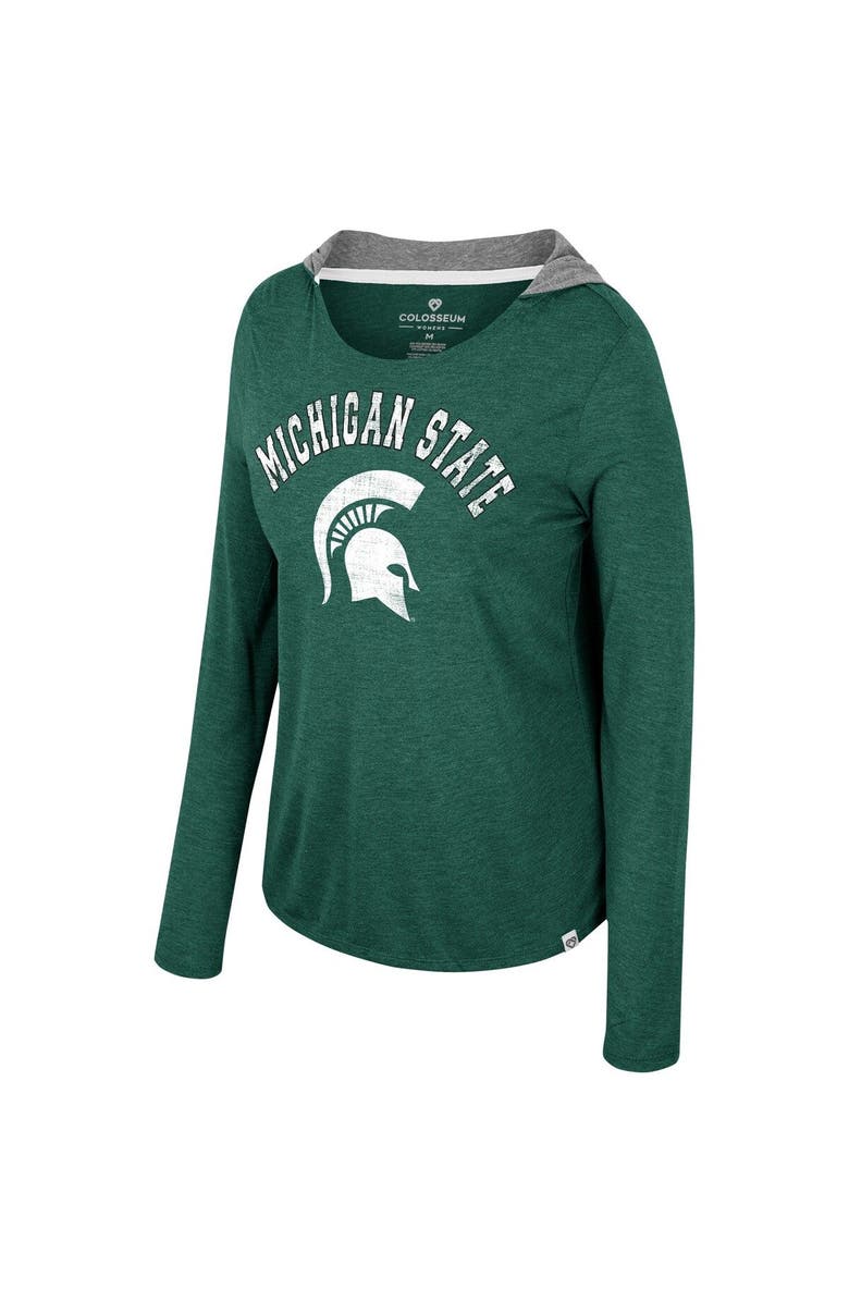 COLOSSEUM Women's Colosseum  Green Michigan State Spartans Distressed Heather Long Sleeve Hoodie T-Shirt, Alternate, color, Green