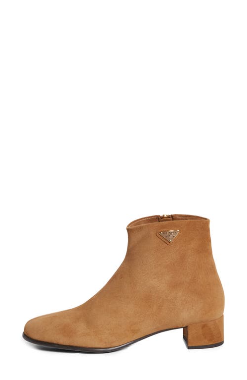 Prada Block Heel Bootie In Brown