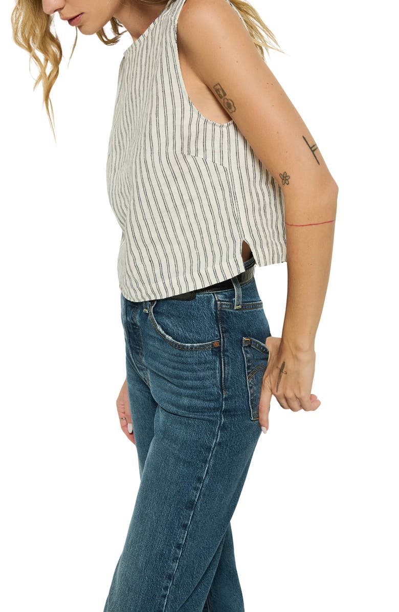 Nation LTD Cara Stripe Button Shoulder Linen Tank, Alternate, color, Linen Stripe