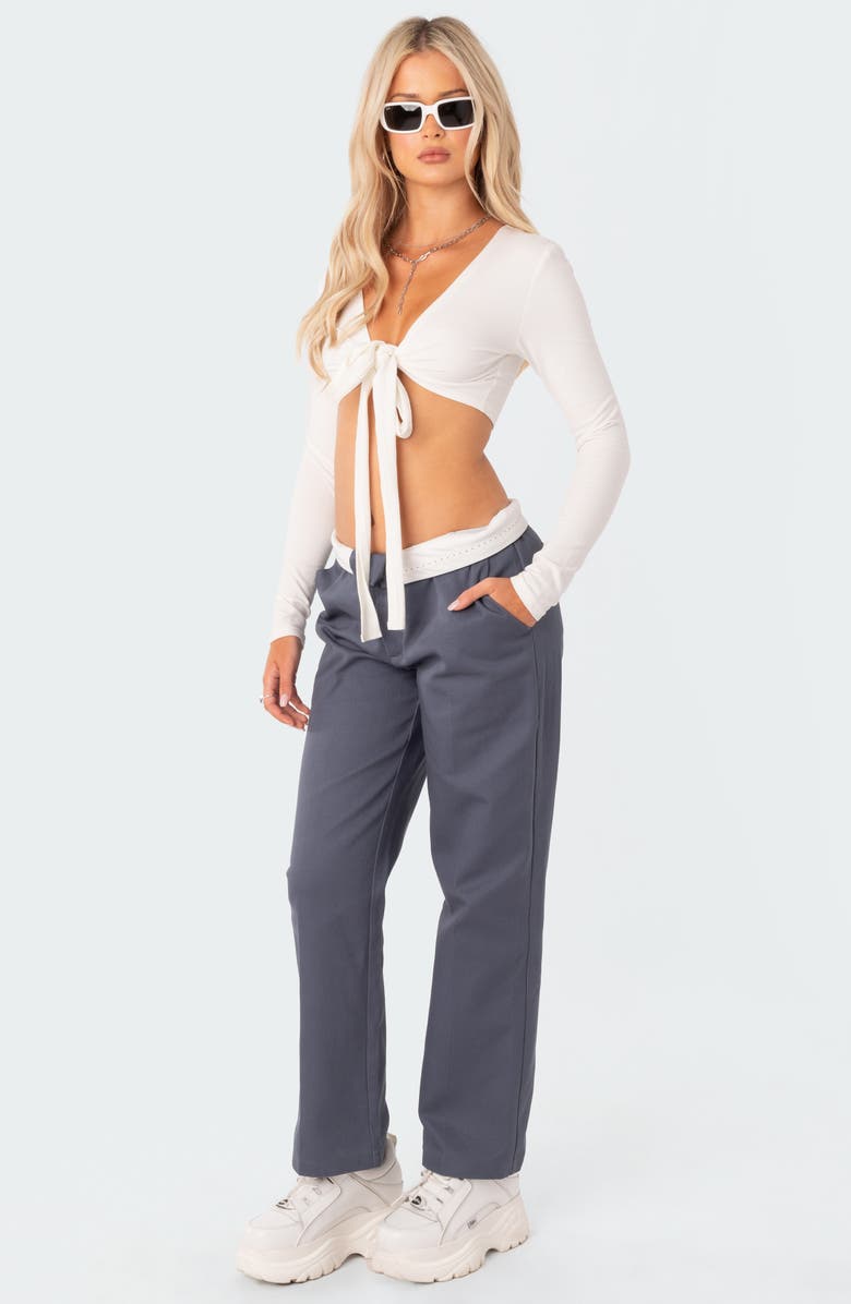 EDIKTED Layla Tie Front Crop Top, Alternate, color, White