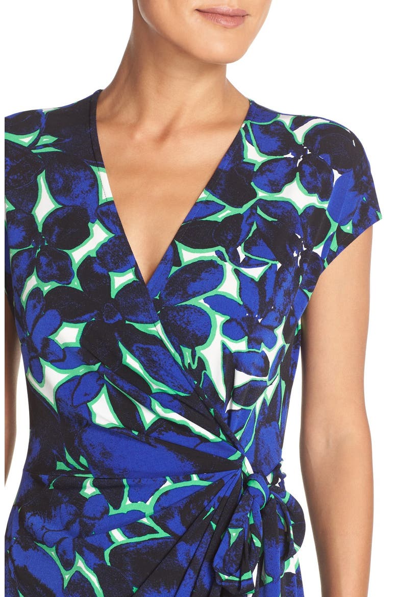 Print Wrap Dress, Alternate, color, BLUE/ GREEN MULTI
