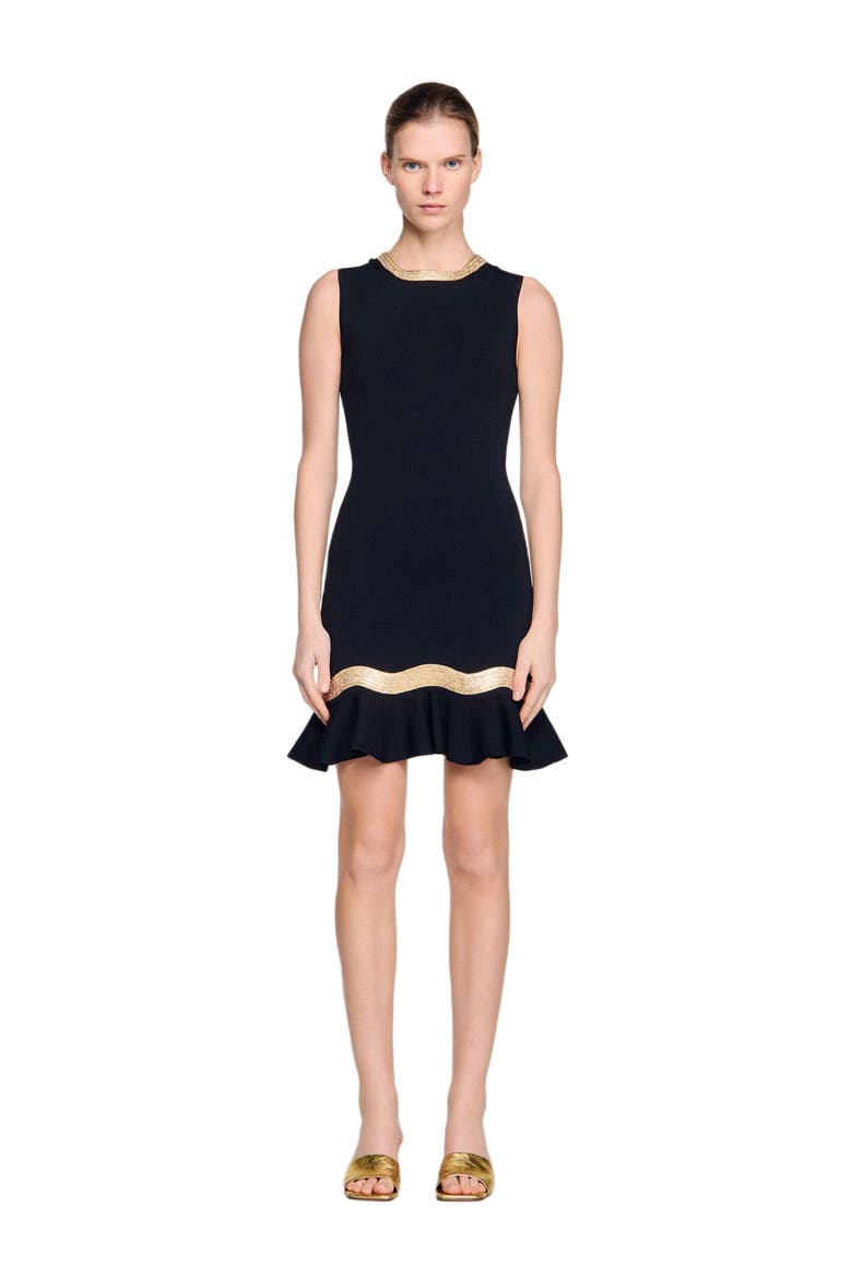 Metal chain knit short dress, Alternate, color, Black