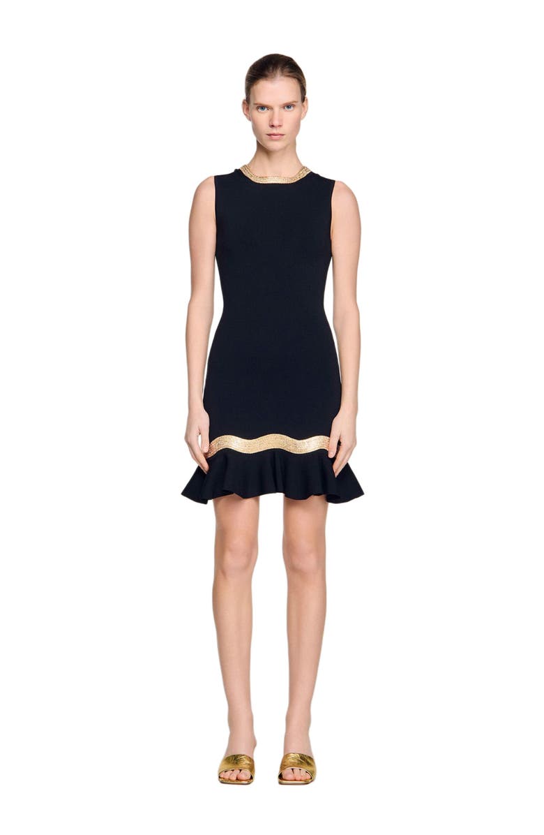 SANDRO Metal chain knit short dress, Alternate, color, Black