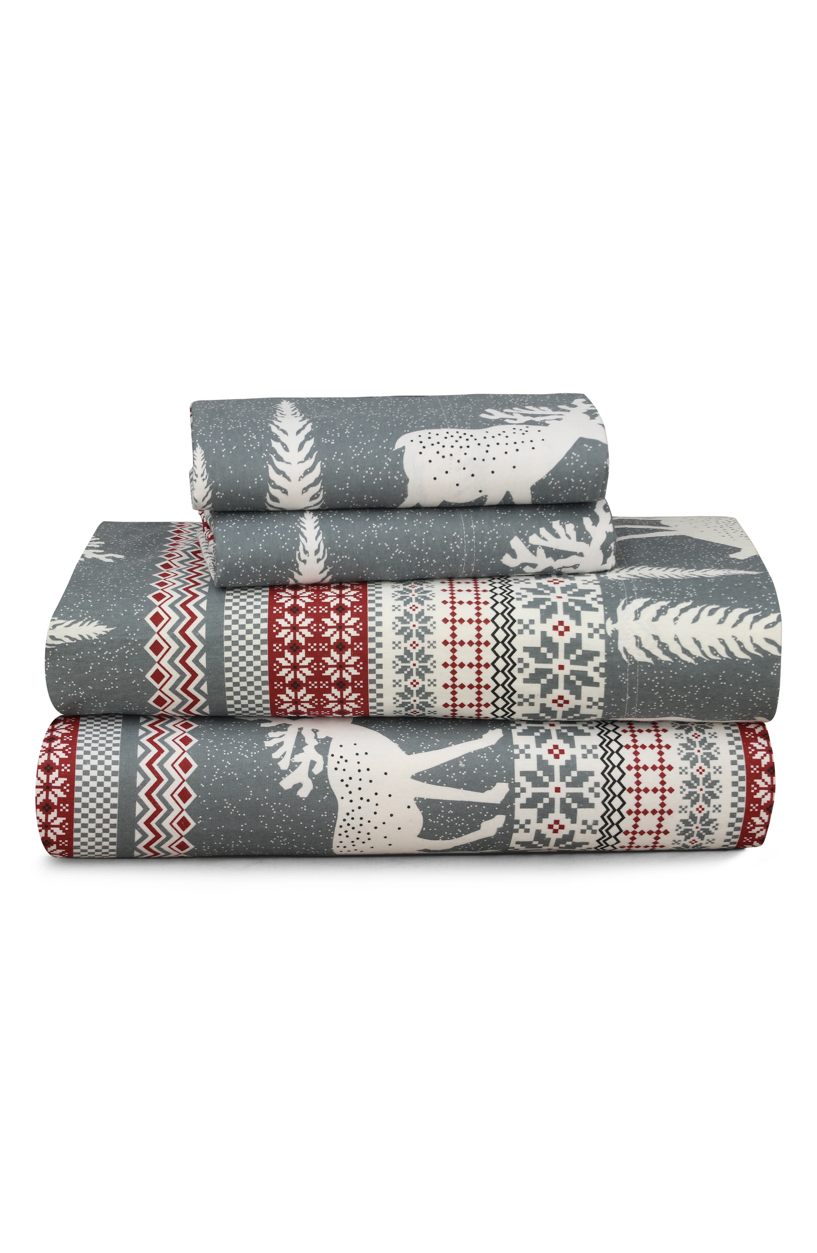 AZORES HOME Winter Reindeer Flannel Sheet Set