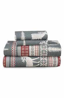 AZORES HOME Winter Reindeer Flannel Sheet Set