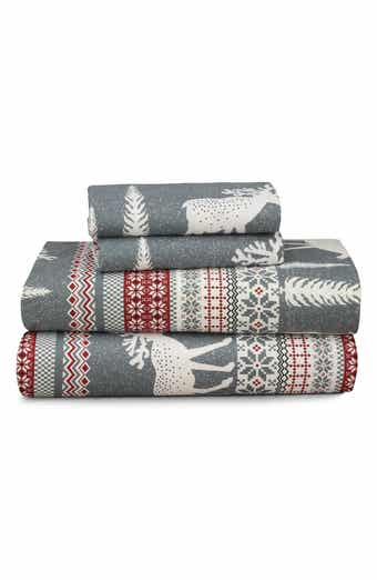AZORES HOME Winter Reindeer Flannel Sheet Set