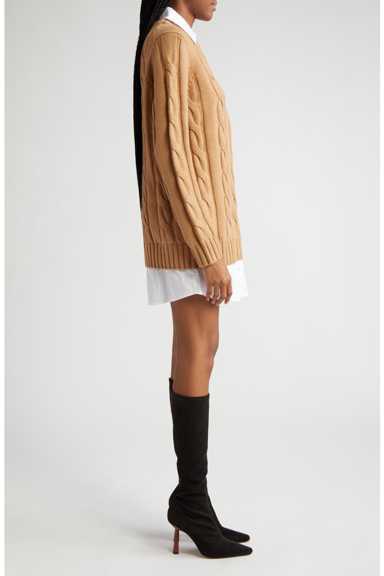 Aldrin Mixed Media Long Sleeve Sweater Dress, Alternate, color, CAMEL/ WHITE