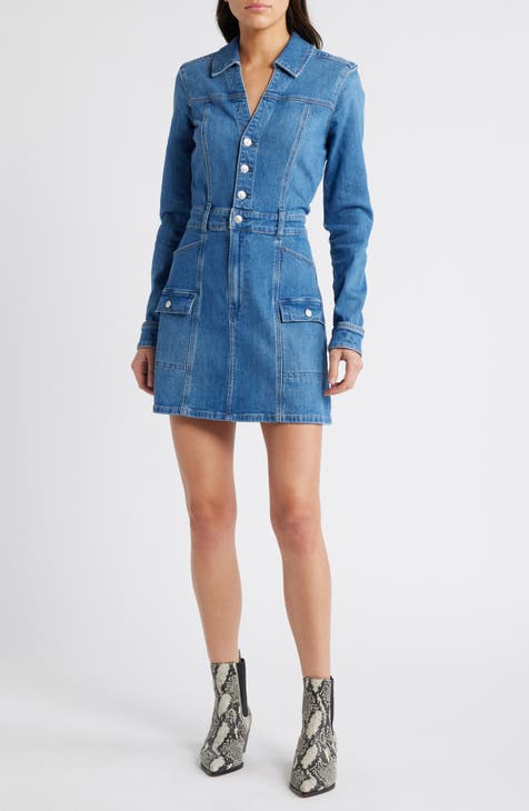 Long denim dresses with sleeves best sale