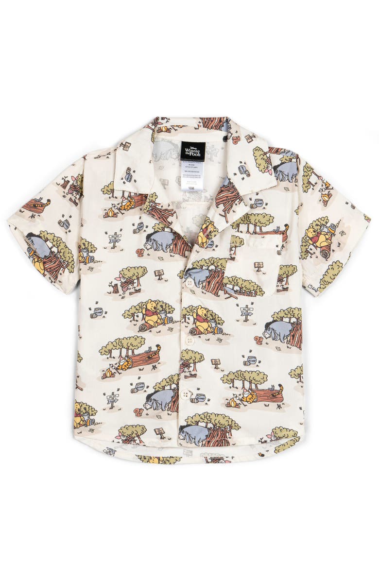 Disney Winnie the Pooh Short Sleeve Button Down Shirt, Main, color, Beige
