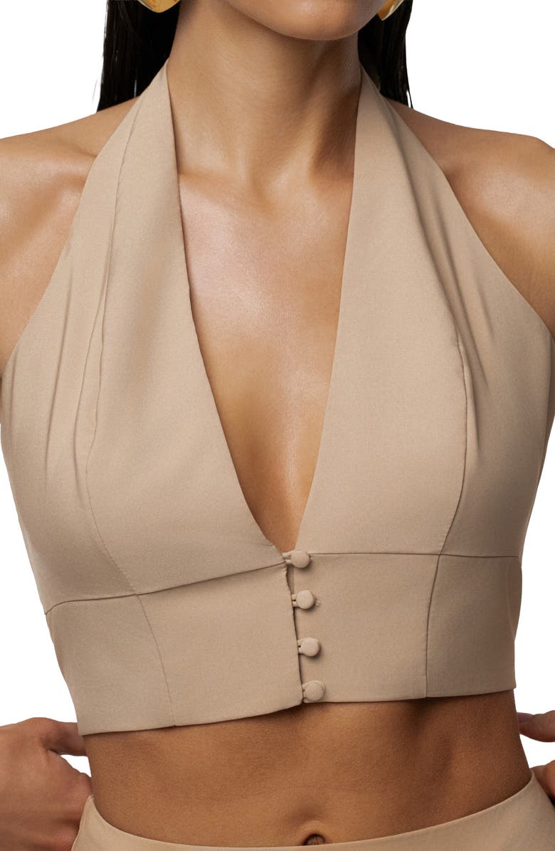 JLUXLABEL Haven Halter Crop Top & Maxi Skirt Set, Alternate, color, Tan